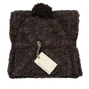 Barefoot Dreams CozyChic Pom Pom Beanie & Scarf Gift Set Espresso Cocoa Soft NWT